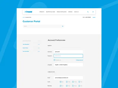 Tractel – Customer portal account details account page adobe xd customer portal digital design ui design ux design website design