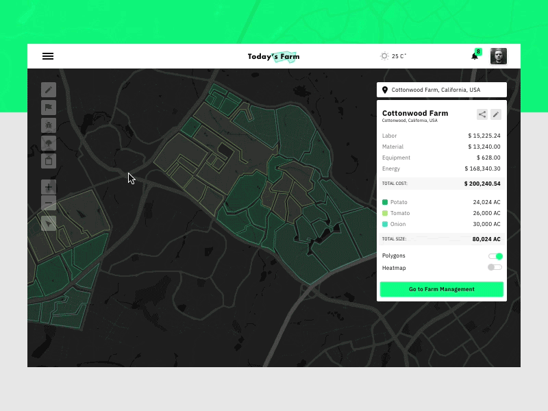 Farm Management App agriculture agritech application data engineering farm field food interaction management map resource soil vegetables