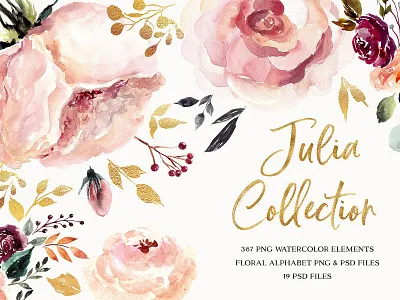 Giant Julia Watercolor Collection collection decoration floral floral frames greeting card invitation leaves watercolor watercolor collection watercolor wreath wedding wedding decor