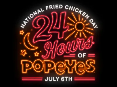 National Fried Chicken Day Neon 24 chicken fried hours july moon national neon restaurant sign stars sun