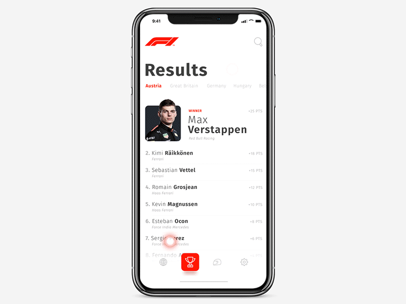 F1 App - animated concept animated animation app f1 formula 1 ios iphone mobile mobile app ui
