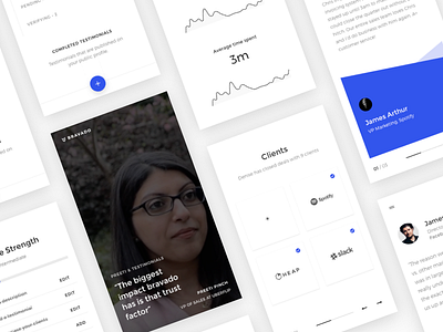 Bravado Screenshots analytics clients learn minimal product design profile sales testimonials video