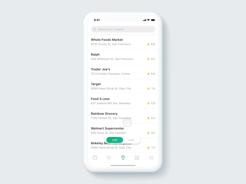 Map Navigation – Grocery stores nearby animation app ecommerce interface ios map navigation shopping ui ux