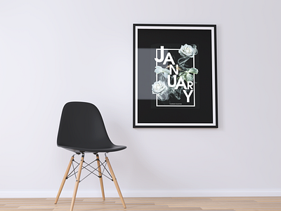 January - Calendar Design black calendar flowers font paper pastel photoshop poster print simple typography white