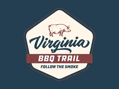 Virginia BBQ Trail Concept Logo badge barbecue bbq logo smoke trail virginia