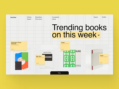 Book Aggregator Website – Unique Sticky Note UI book clean design creative design e commerce interface landing page moderm popular read reading ui ux web website yellow