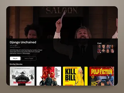 Streaming Platform Interface button cast cinema concept django freelance layout movie movies responsive responsive design streaming streaming platform tarantino tv ui uiux user experience user interface ux