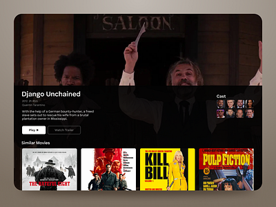 Streaming Platform Interface button cast cinema concept django freelance layout movie movies responsive responsive design streaming streaming platform tarantino tv ui uiux user experience user interface ux