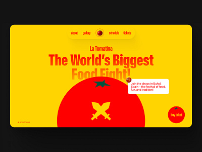 La Tomatina Festival Website – Bold & Playful UI bold branding design event page festival website fun illustration interface landing page modern popular red ui ux web web design website yellow