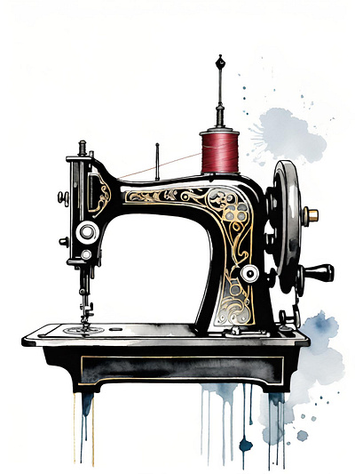 Vintage sewing machine art clothing fashion handmade illustration machine sewing vintage watercolor