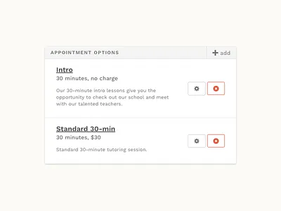 Appointment Options Card List app mobile native responsive ui web