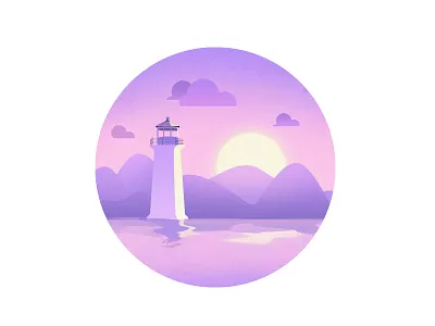 lighthouse flat illustration lighthouse river sky sunset