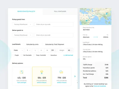 Request Quote form logistic map progress shipping sidebar tabs ui web