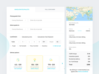 Request Quote form logistic map progress shipping sidebar tabs ui web