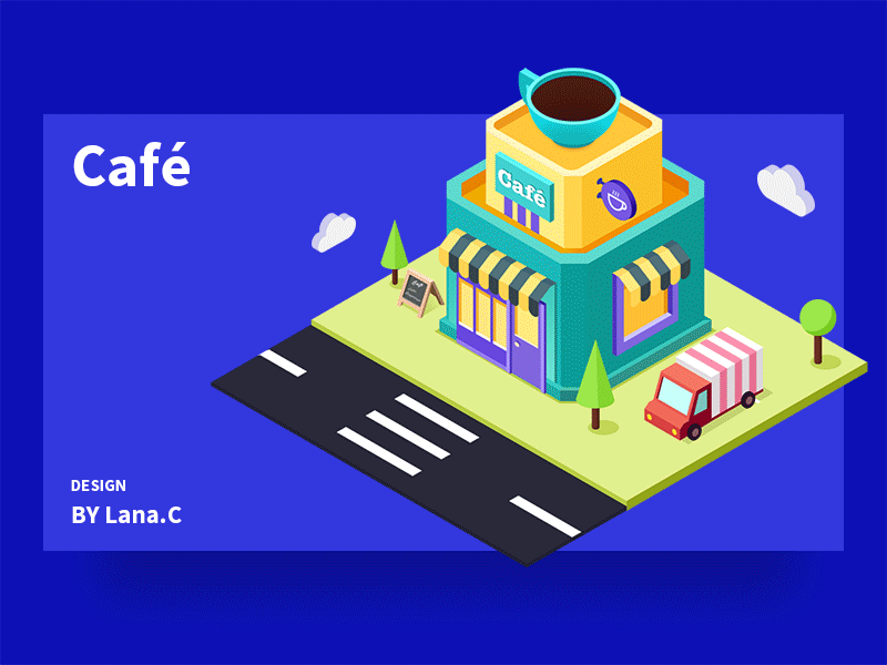 Café cafe car illustration isometric