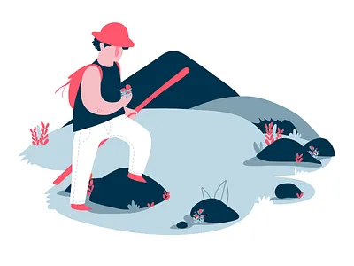 Thyme seasoned mountains adventure editorial flat hiker illustration macedonia mountains walking