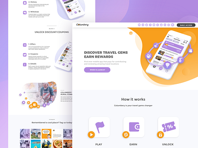 App landing page app blocks clean page columbery discovery landing page simple landing storytelling travel app