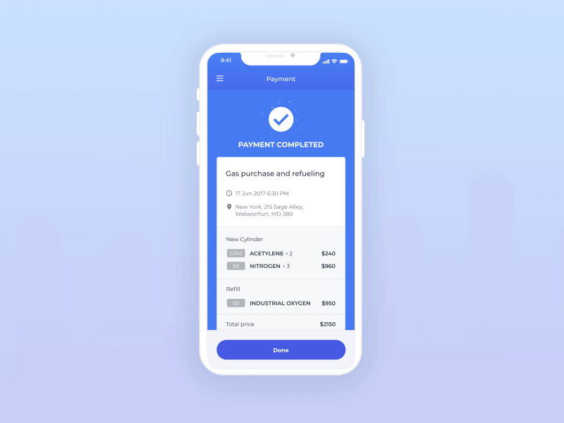 Gas Delivery App - Payment animation animation app card checkout delivery gif iphone mentalstack pay payment ui ux