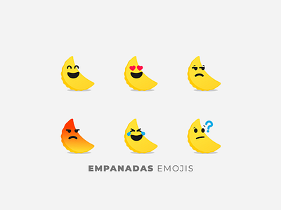 Empanas Emojis No.3 angry emoji empanadas happy icon illustration inlove laughter question smile yellow