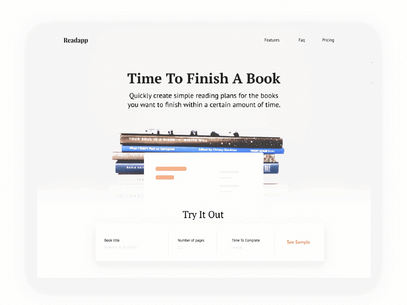 Readapp Landing Page Animation animation clean minimal orange principle ui web design