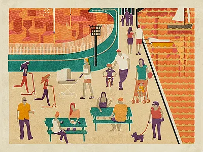 People on the Prom boats england essex fendell posters lake maldon neil fendell park people promenade uk