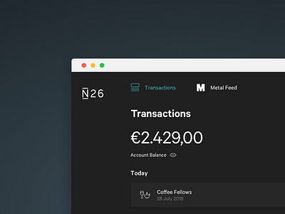 N26 for web dark dark mode dashboard finance fintech money transactions web web app