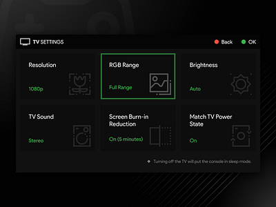 TV Setting brightness daily game mode rbg resolution setting sound tv ui