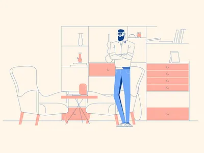 Trumaker Style 02 boy character explainer flat hipster home illustration interior man style young