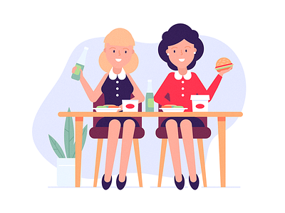 Girls at dinner character dinner flat girls illustration office restaurant vector