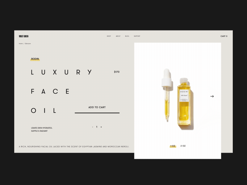 Violet Green Product Details Page Animation anim e shop face gif grid interface luxury oil slider ui ux