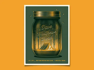 Dave Matthews Band Noblesville, IN Poster camping dan kuhlken dave matthews band dkng dkng studios firefly mason jar nathan goldman tent tree woods