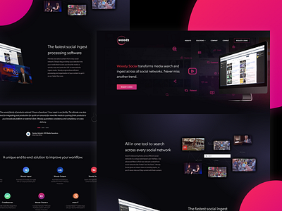 Woody Technologies - Woody Social bright dark design media neon pink product social social media ui