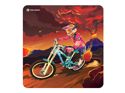 Rock and roll under fire bicycle mountain vector volcano