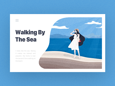 Walking By The Sea 2d blue color design illustration man river sky white