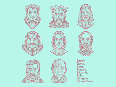 Reformed Church History Portraits — Line Engraving engraving etching illustration illustrator line engraving scratchboard vector