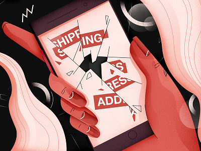 Shipping Address broken design glass hand illustration phone shipment uiux