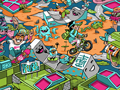 Rush Town bike crazy creatures fun illustration jump monster parks rush skate town trampoline