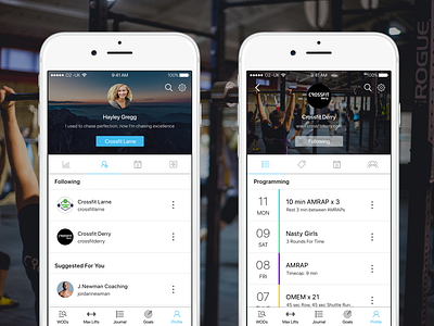 WRKit App UI app design fitness health and fitness ios app ixdbelfast journal app profile profile ui ui ui design ux workout app