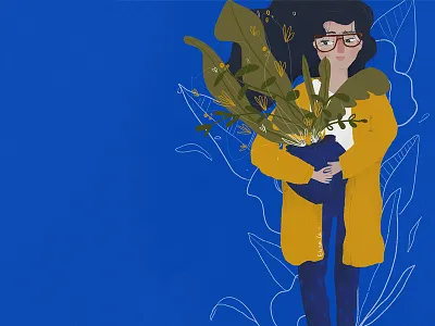 Plants blue girl glasses illustration plants procreate yellow