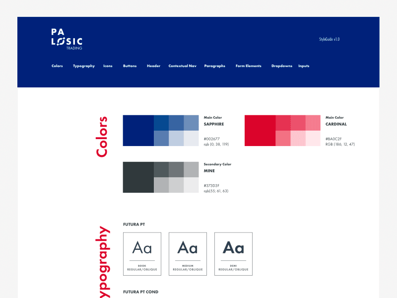 Styleguide Palosic buttons colors design system icons menu nav responsive styleguide stylekit typography ui