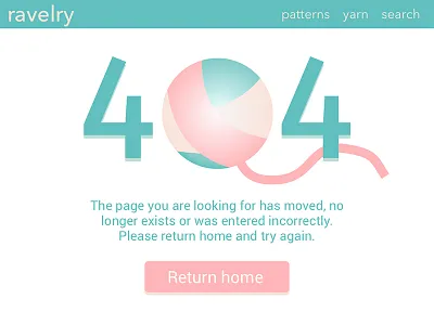 Daily UI #008 - 404 Page 404 dailyui error pink ravelry sketch teal ui vector webpage website yarn
