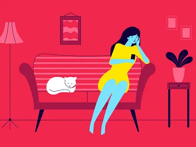 Waiting for a call? cat character colorful digital flat girl illustration illustrator vector