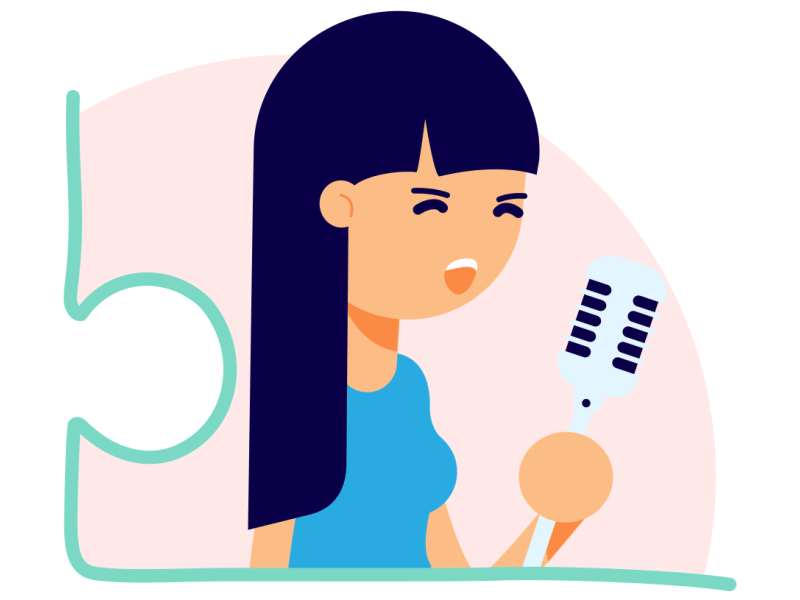 Voiceover SVG animated icon explainer girl music puzzle singer song video vo voice voiceover