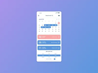 Daily UI Challenge Day #38 - Calendar app dailyui gradient icon mobile ui ux
