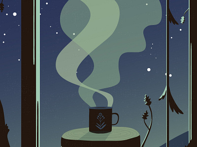 Northern lights III bucketlist cold illustration light nature night sky stars tea travel woods