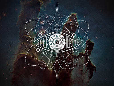 Seek Universal Truth (The Head) eye lines mystical sacred geometry stippling typography universe