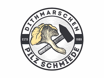 Pilz Schmiede badge branding classic engraving etching hand crafting. handmade identity label logo retro vintage