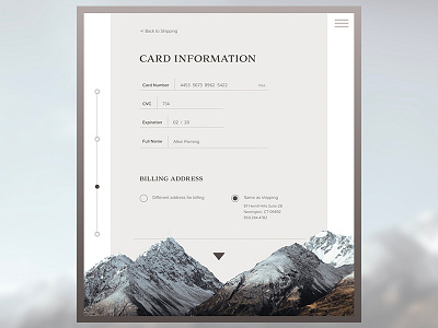 Credit Card Checkout @daily ui billing check out mountains neutral responsive ui visual website