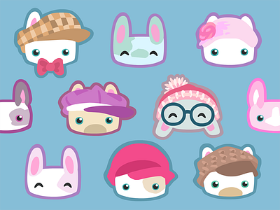 Bunnies in hats bunnies bunny cute hats pattern rabbit