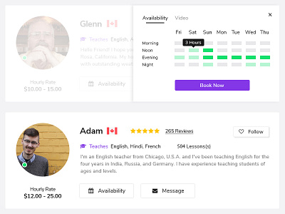 Teacher Listing availability design platform popover student teacher ui